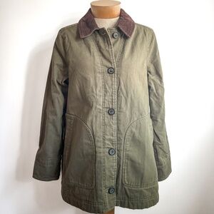 WOOLRICH Green Canvas Blanket Lined Chore Jacket Coat Corduroy Collar Sz. Medium